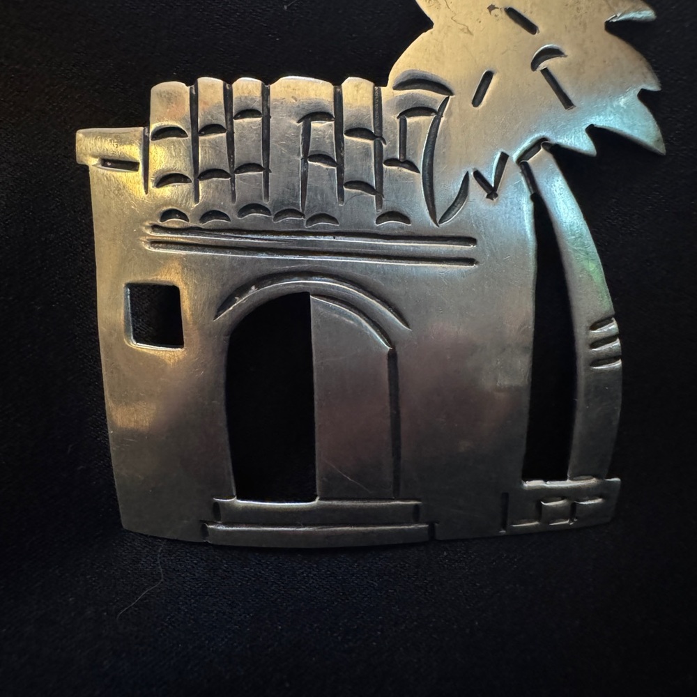 VINTAGE 925 TAXO Silver Solid Sterling  Signed Tropical Palm Tree Brooch Pin - Picture 2 of 10